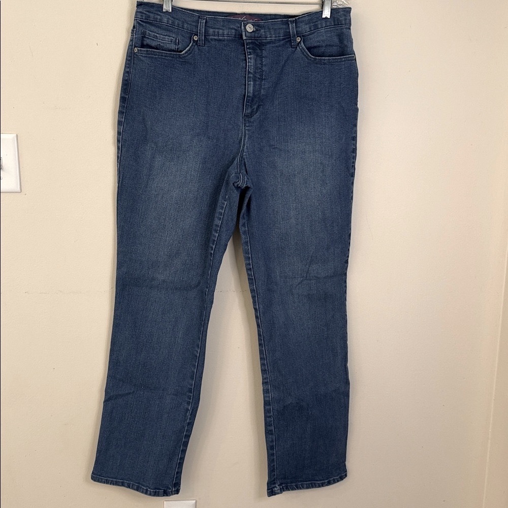 Gloria Vanderbilt Amanda Denim Jeans medium wash straight leg button zip SZ 16